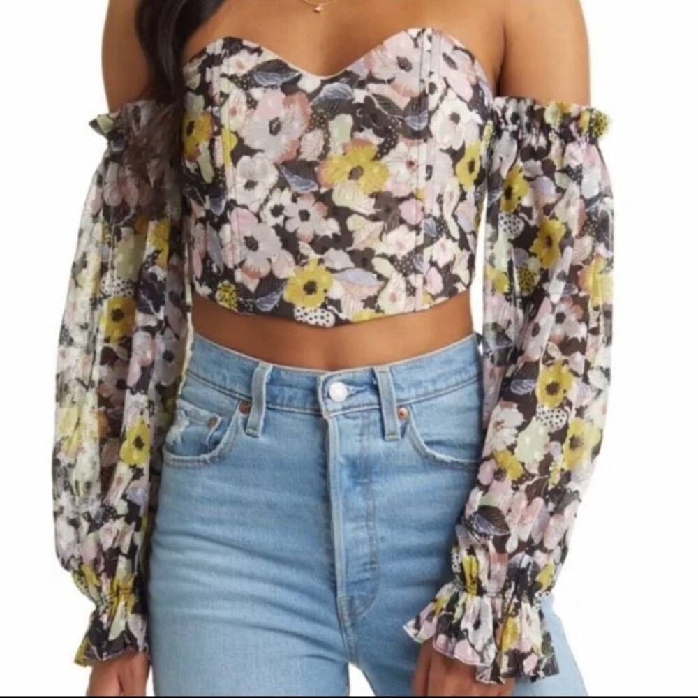 NWT VICI Floral Off the Shoulder Corset Crop Top
